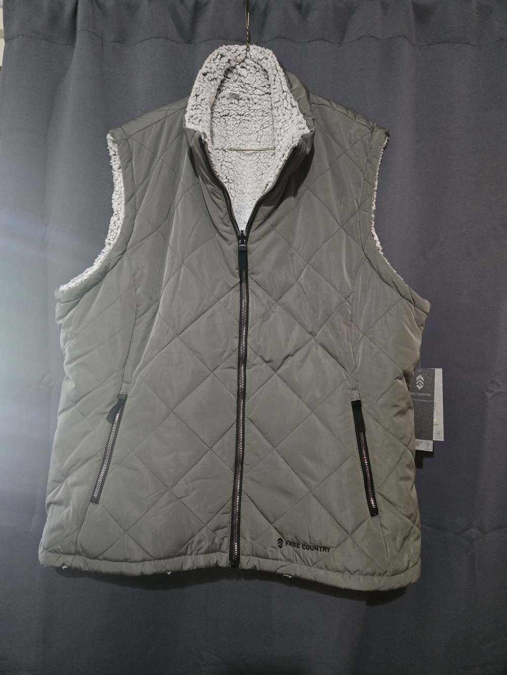 Free Country Quilted Sherpa-Lined Vest in Olive Green